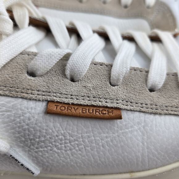 Tory Burch Ladybug Platform Sneakers Womens 9 White Leather Pink Low Top Logo - Picture 13 of 14